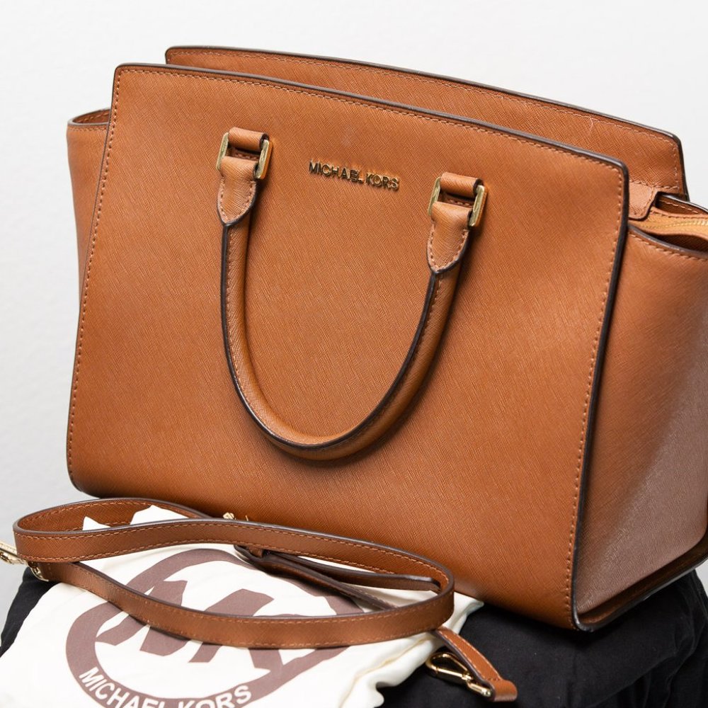 MICHAEL KORS 👜 Selma Satchel Purse Brown Large
